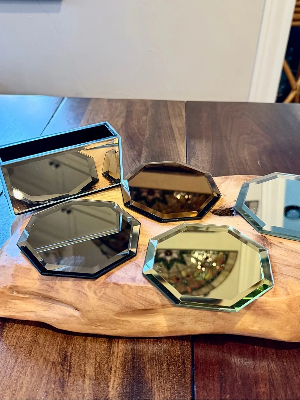 Jonathan Adler Happy Chic Beveled Glass Coasters with Glass Holder